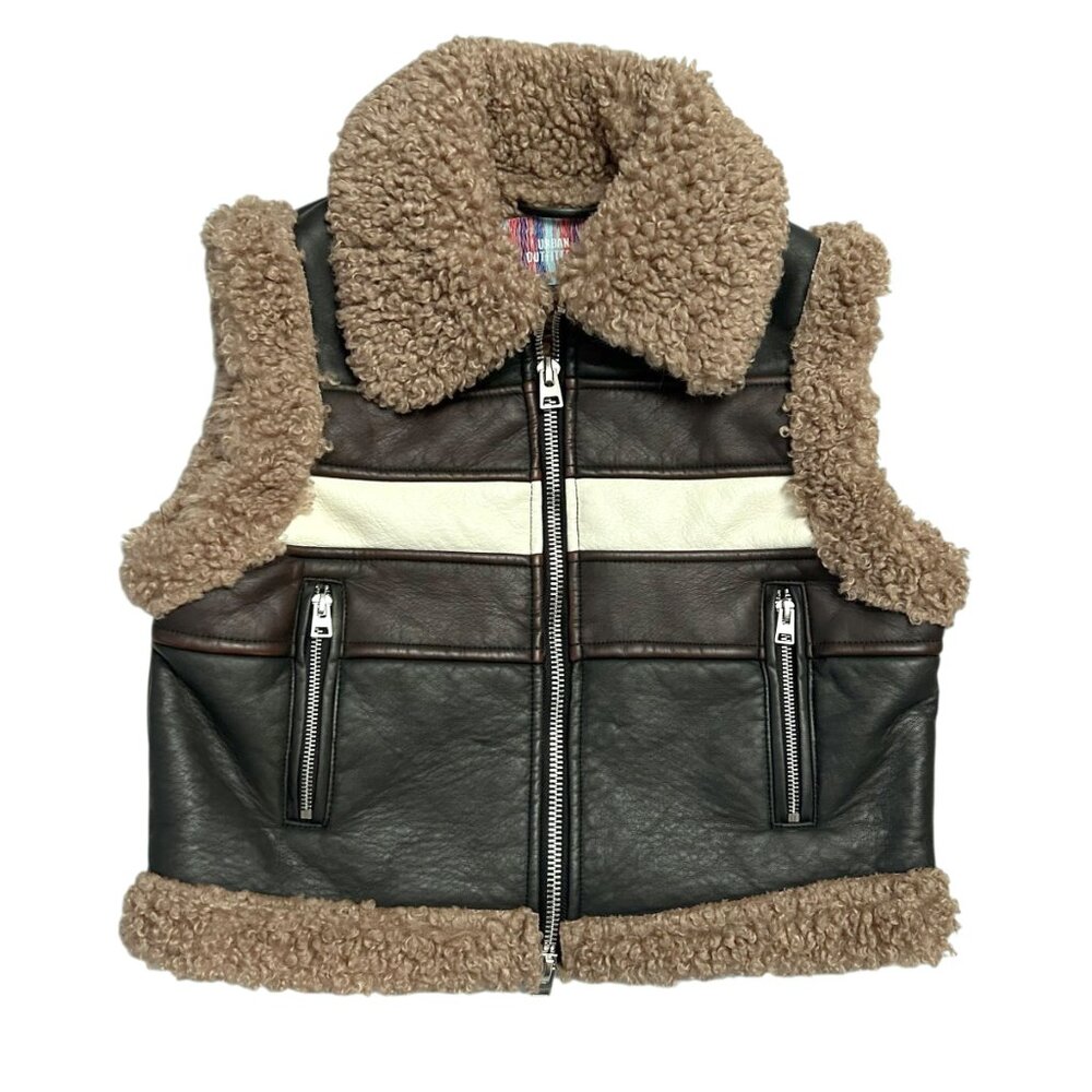 Urban Outfitters Black and Brown Shearling-Trim Leather Vest - Picture 2 of 12